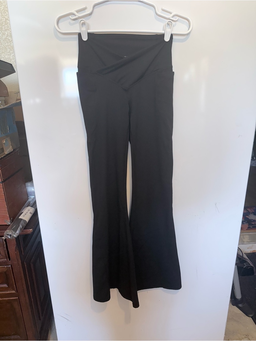 Fabletics Black Fold-Over V-Waist Flare Yoga Pants